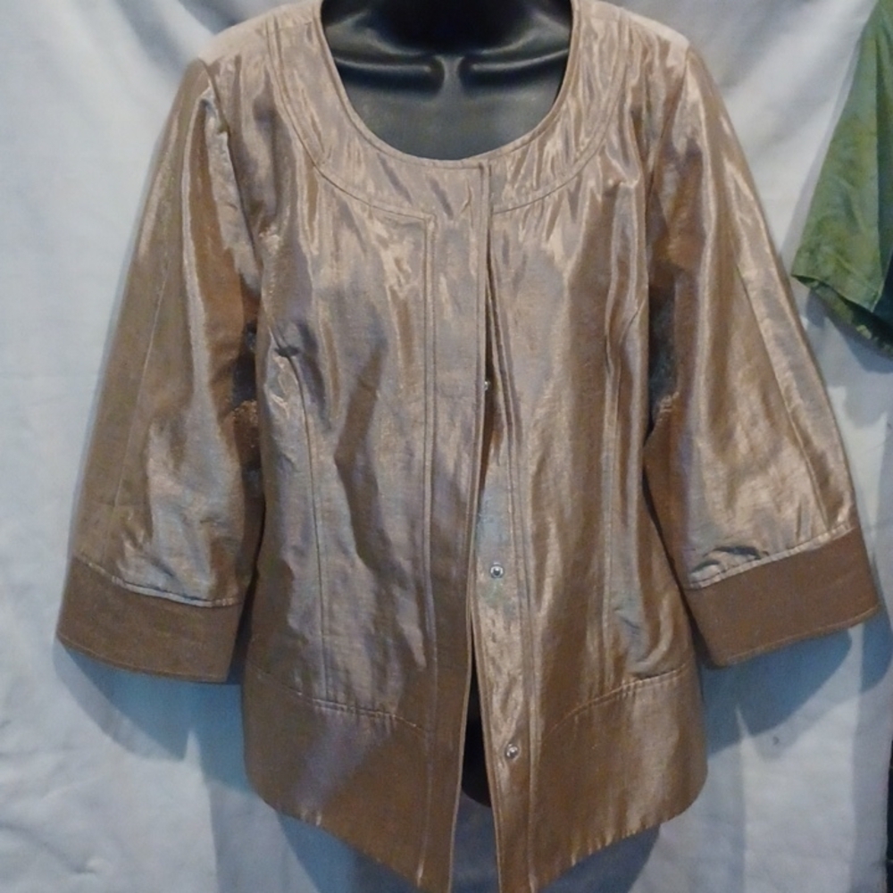 Victor Costa Occasion Womens Size M Metallic Snap Front Blazer Jacket